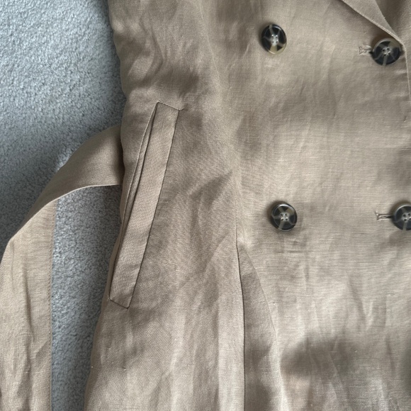 Linen Blend Tan Sleeveless Double-Breasted Trench Dress NWT - Picture 5 of 6